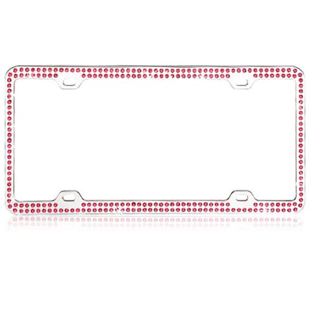 Valor Pink Crystals Chrome Coating Metal License Plate Frame with Double Row Crystals LPF2BC002PNK